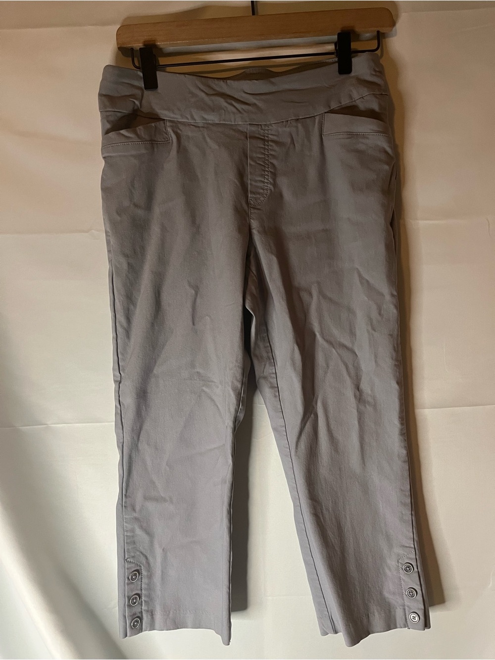 Women's N Touch Light Gray Capris with Button Hem